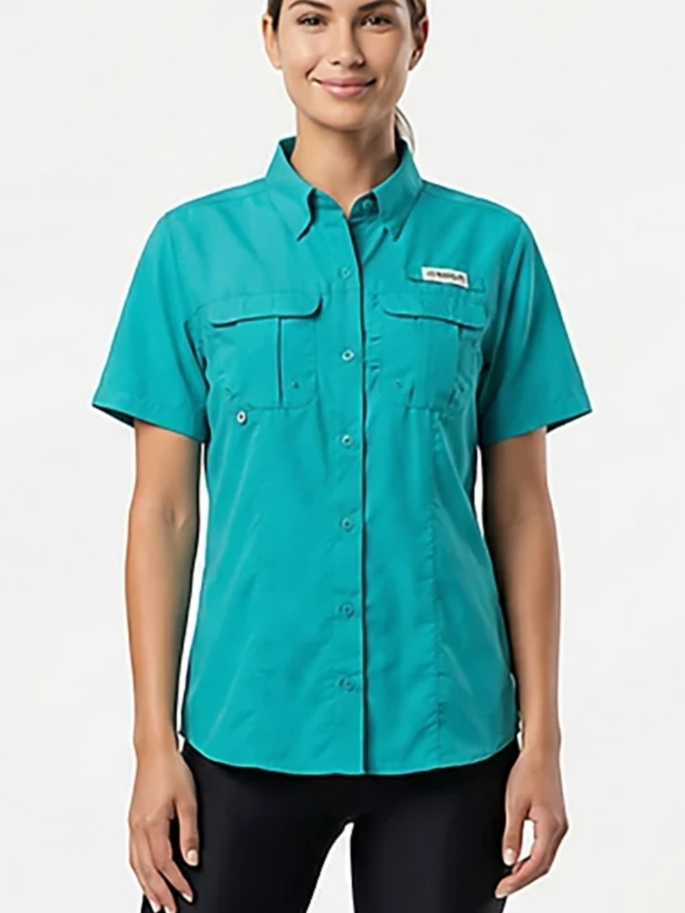 Magellan Outdoors Laguna Madre Teal Button Down Fish Gear Boat Shirt Women Large